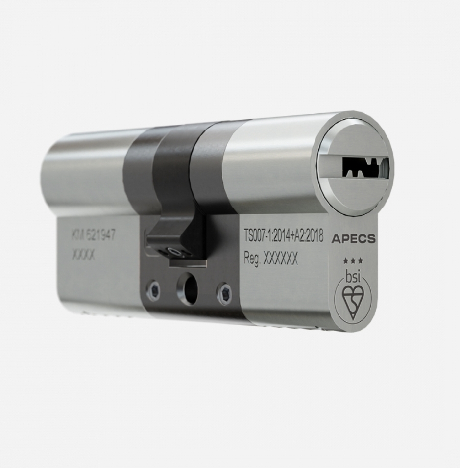 APECS AP cylinder engraved with TS007 and BSI Kitemark certification